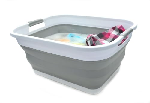 SAMMART 41L Collapsible Plastic Laundry Basket - Foldable Pop Up Storage Container/Organizer - Portable Washing Tub - Space Saving Hamper/Basket (Grey)