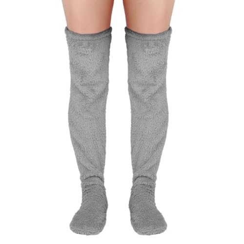Image of BOXOB Over Knee High Fuzzy Socks, Thigh Snuggs Cozy Socks Winter Leg Warmers Plush Long Slipper Sleeping Stockings for Home