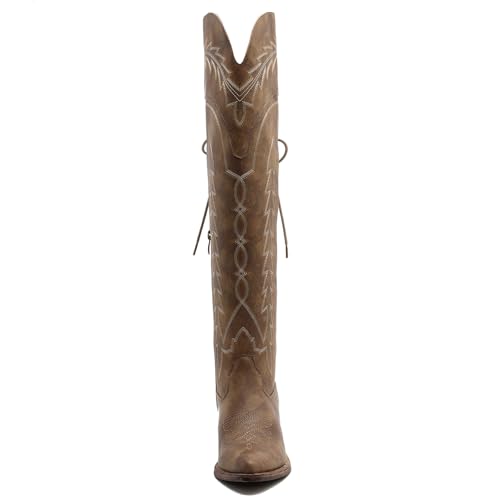 Image of GLOBALWIN Women's Cowboy Western Fashion Over The Knee Thigh High Cowgirl Boots Low Heel