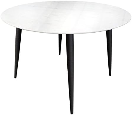 Kitchen Furniture Lovely Modern Design Faux Marble Round Dining Table with Metal Base (Top Color: White, Base Color: Black)