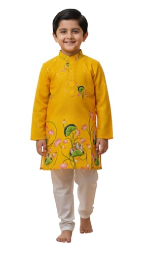 Boys Cotton Kurta Pajama Set with Sequence Work, Long Sleeve, Mul...