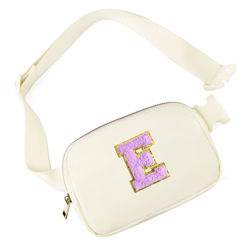 Image of Gitus Gifts for 8 9 10 11 12 Year Old Girls Belt Bag Fanny Pack Crossbody Bags with Initial Letter Patch Cute Stuff Birthday Gifts for Teen Girls Women Personalized Trend Stuff (Ivory-E)