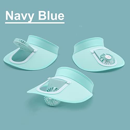 Vnaker Sun Visors Hat With Fan For Women - Fan Visor Hat - Three Gear Mediation And Large Area Sun Protection, Adjustable Elastic Buckle (Blue) #TOP2