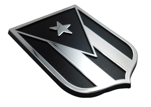 Image of Puerto Rico Crest Black Shield Chrome Plastic car Emblem Decal Badge Sticker Crest PRBC