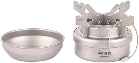ATiAP Alcohol Stove, Titanium Portable Camping Backpacking Hiking Stove with Cross Stand Carry Bag