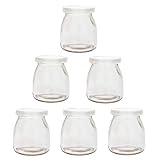 6 Jars Yoghurt Jars with Lid - Yogurt Glass with Plastic Cap - PE Cap - 100ml, 150ml, 200ml (7.0 oz - 6 Jars)