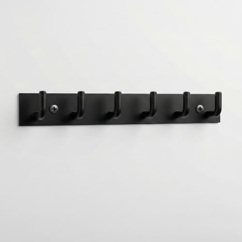 Image of Stainless Steel 6 Hook Cloth Hanger for Door /Dress Hanger Wall Mount /Bathroom Hooks for Hanging Clothes (Black) Pack of 4-| 3 Years Warranty |