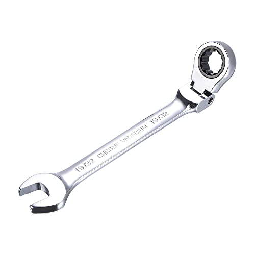 uxcell 19/32 Inch Flex-Head Ratcheting Combination Wrench SAE 72 Teeth 12 Point Ratchet Box Ended Spanner Tools, Cr-V