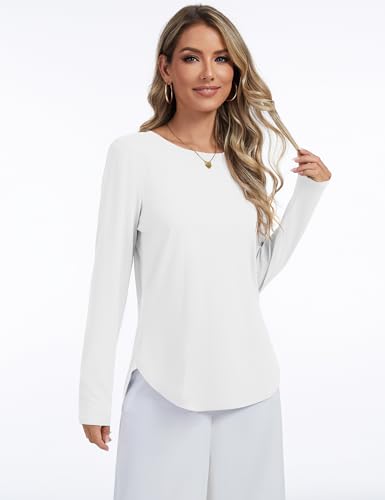 YUCOLEN Long Sleeve Shirts for Women Loose Fit Crewneck Side Split Curved Hem Basic Casual Tunic Tops to Wear with Legging3