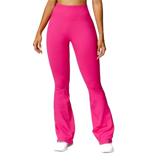 YMYGCC Mujeres Yoga Bell-Bottoms Apretado Scrunch Butt Lifting Danza Alta Cintura Medias Fitness Legging Pantalones Deportivos Transpirables(Rose Red,M)