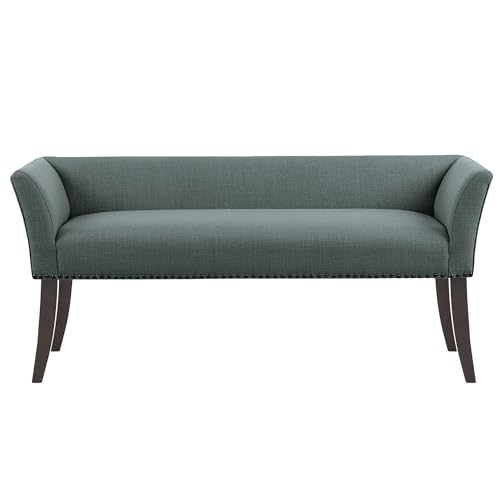 Madison Park Accent Bench, Upholstered with Nailhead Trim, & Padded Seat Entryway Bench Small, End of Bed Bench with Back, 49.5' W x 19.25' D x 23' H, Slate Blue