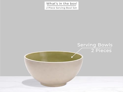 Image of Bodhi House Ceramic Deep Serving Bowl Set of 2 - 900ml | Multipurpose Microwave-Safe Bowls for Salad, Ramen, Cereal, Snacks & More - Eucalyptus White | Ideal for Dining & Gifting