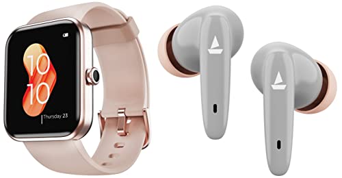 Image of boAt Xtend /Xtend RTL Smartwatch with Alexa Built-in, 1.69 inch HD Display, Multiple Watch Faces, Stress Monitor & Airdopes 181 in-Ear True Wireless Earbuds with ENx Tech, Beast Mode