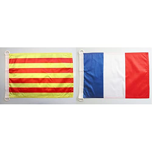 AZ FLAG Pavillon Nautique Catalogne 45x30cm - Drapeau de Bateau Catalan 30 x 45 cm & Pavillon Nautique France 45x30cm - Drapeau de Bateau français 30 x 45 cm