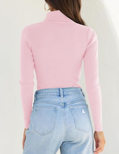 Image of ZESICA Women's Turtleneck Long Sleeve Shirts 2026 Spring Trendy Tops Slim Fitted Ribbed Knit Basic Casual Sweater