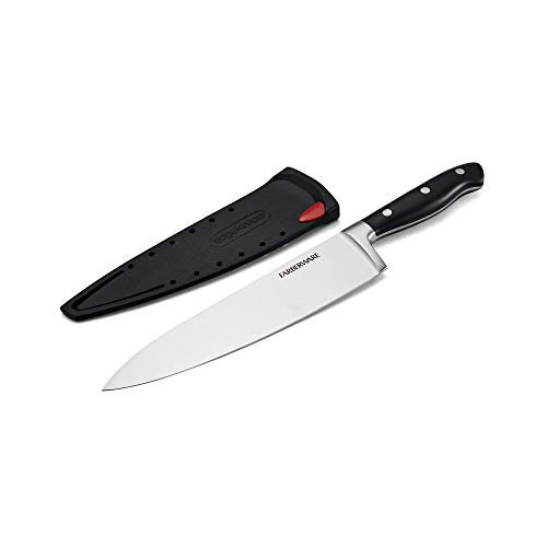 Farberware Edgekeeper 8-Inch Forged Triple Riveted Chef Knife With Self-Sharpening Blade Cover, High Carbon-Stainless Steel Kitchen Knife With Ergonomic Handle, Razor-Sharp Knife, Black #TOP3