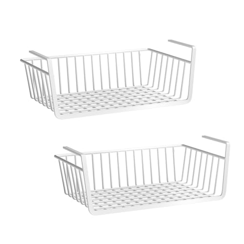 Cesta colgante organizadora de almacenamiento – Cestas de metal para debajo del gabinete para cocina, baño, despensa, paquete de 2, diseño multiusos