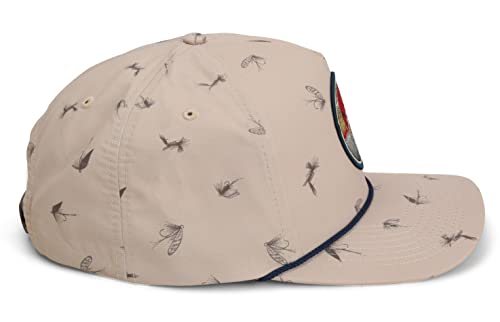 Dead Drift Fly Fishing Patch 5-Panel Vintage Trucker Rope Cap, Fly Fishing Cap (Khaki Flies) #TOP5