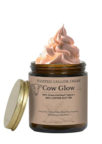 Generic Cow Glow 100% Grass Fed Beef Tallow for Skin Care - Face + Body - Whipped Moisturizer Natural Lotion, Mango butter & Lemon Essential Oil, turmeric, radiant finish | Natural Glow Finish | 4 oz