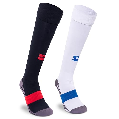 Image of Supersox Unisex Kid's Football Socks - Knee Length Socks with Cushioned Sole, Odour Free & Superior Grip Uniform Stockings for Football /Soccer, Pack of 2