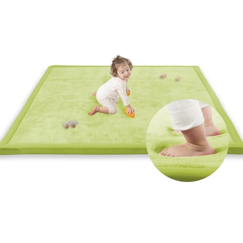 Image of 1.3 inch Thick Baby Play Mat for Floor Playpen, 50x50 Foam Tummy Time Mat, Padded Support Soft Plush Nursery Rug for Infant Kids Toddler Crawling Kick Activity (Light Green)
