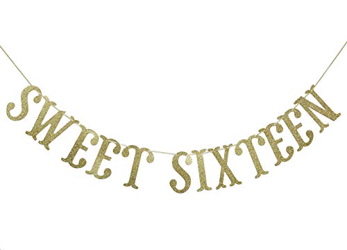 Sixteen Birthday Banner Gold Glitter for 16th Birthday Party Decor 16 years old Decoration Supplies Bunting Photo Booth Props Sign