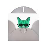 WHJSSF Graue Grußkarte, grüner Kopf, Sonnenbrille, Katzendruck, 10,2 x 15,2 cm, für Weihnachten, Kindergeburtstage, Valentinstag, Hochzeitstage und Party-Einladungen