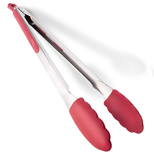 New Di Oro 12-Inch Kitchen Tongs – Stainless Steel with Non-Stick 480F Heat-Resistant