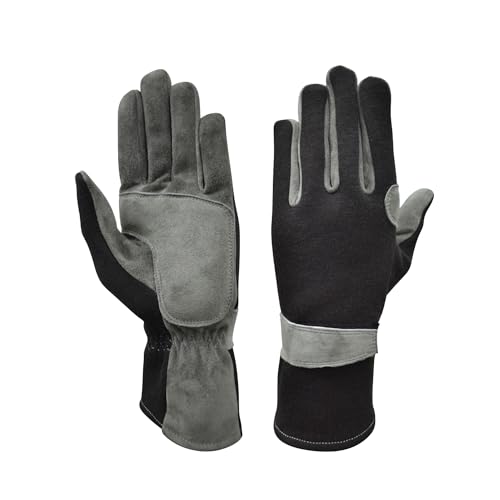 SBL SOUTH BEACH LEATHER New Nomex & Leather Car Racing Gloves, Fire Retardant, Driving, Flying, Pilot, Race Car Drivers, Flame Resistant Motorsport Gloves (Large), Black and Grey