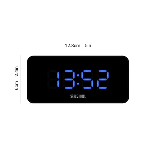 Space Hotel® Hypertron Digital Alarm Clock With Led Display, 12/24Hr, Room Temperature, Usb Charging Port, 3 Levels Brightness Dimmer, Usb Powered & Battery Backup (Black/Blue) #TOP2