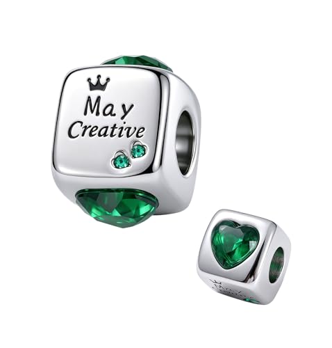 ZakiaHo Abalorio de corazón con piedra natal de enero a diciembre para pulseras, abalorios de feliz cumpleaños, regalos para mujer, compatibles con pulseras Pandora, Cobre, Sin piedra preciosa