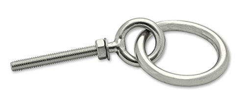 Docks, Lot de 2 pitons à œil avec anneau et écrou filetage métrique, Acier inoxydable, M5, Diam. intérieur anneau 30 mm, Longueur filetage 40 mm, Fixation sur une paroi