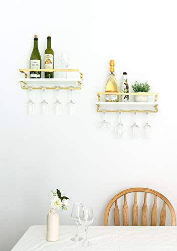 image for Mkono Wall Mounted Wine Rack Set of 2 White Wood Wine Bottle Glass Hol