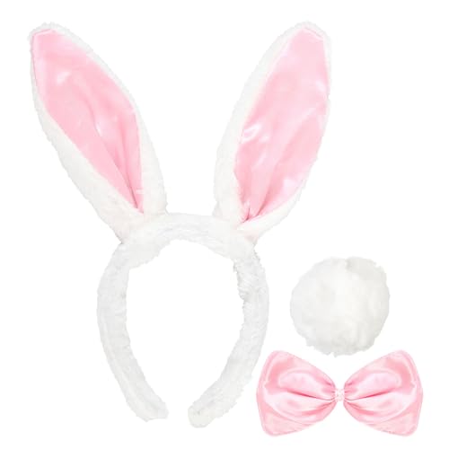 W WIDMANN MILANO Party Fashion 5466B - 3-teiliges Hasen Set, Haarreifen mit Ohren, eine Fliege, Schwanz, Bunny Set, Verkleidungsset, Häschen Set,...