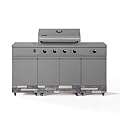 Tytus Fresno 5 Burner Propane or Natural Gas Island Grill - 864 sq. in. Cooking Area, 48,000 BTU Grill, 12,000 BTU Side Burner, 304 Steel Burners, Storage Cabinets - Gunmetal & Ash Stone