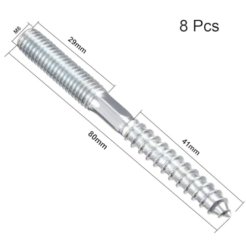 Image of TOP-VIGOR 8Pcs M8x80mm Double Headed Bolts Self Tapping Screw, Double Ended Dowel Screws, Screw Dowels Hanger, Threaded Lag Wood Screws and Machine Bolts for Wood Joint Furniture