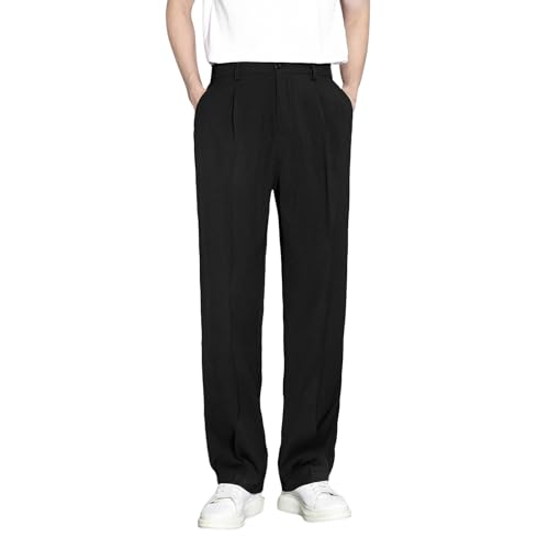 2025 Men's Casual Loose Fit Straight Leg Dress Pants Comfortable Elastic Waist Breathable Work Trousers for Daily