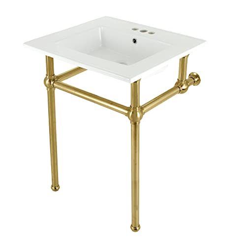 Kingston Brass Kvbh25227W4B7 Addington 25" Console Sink Legs (4-Inch, 3 Hole), White/Brushed Brass #TOP23