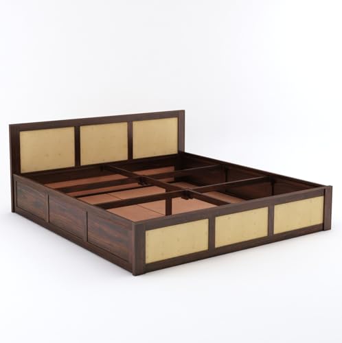 Image of Sheesham Wood King Size Cane Bed with Box Storage and Headboard | Wooden Double Bed Cot Palang Furniture for Bedroom, Living Room, Guest Room, Hotel and Home (Walnut Finish-1 Year Warranty)