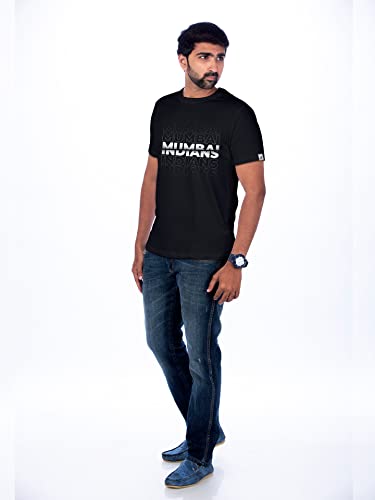 Image of Men's Mumbai Indians Graphic Print Half Sleeve Pure Cotton T-Shirt (Mystery Black, L)