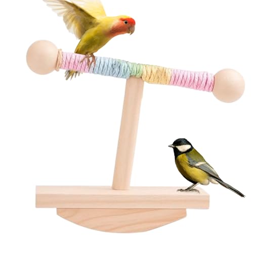 バード パーチ スタンド - 鳥用 爪みがき おもちゃ,テーブルトップ 搖れる スタンド 木製 登攀 トレーニング サプライズ フィンチ マイナ ブードゥガ