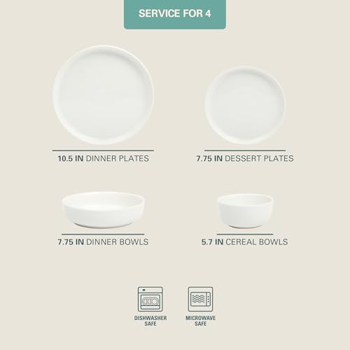 Gibson Home Oslo Porcelain Chip and Scratch Resistant Dinnerware Set, Service for 4 (16pcs), Ceramic Plates and Bowls Dishes Sets, White - Microwave and Dishwasher Safe - Image 3