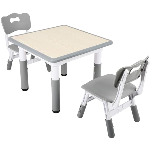 FAHKNS Toddler Table and Chair Set, Height Adjustable Kids Table and 2 Chairs, Graffiti Desk, Multi-Function Tables for Kindergarten, Living Room, Kid's Room