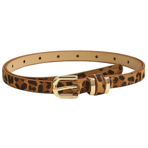 Pooyikoi Womens Skinny Belt Faux Leather Leopard Print Belt Chic Belts for Jeans Pants Fashion Solid Color with Gold Buckle
