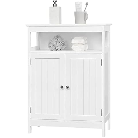 Yaheetech Armario de baño con estante ajustable y estante abierto, color blanco Cover