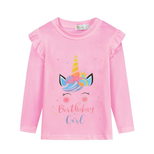 Birthday Shirts Toddler Girls Unicorn T-Shirt Long Sleeves Kids 2nd 3rd 4th 5th 6th 7th Birthday White, Pink Tees