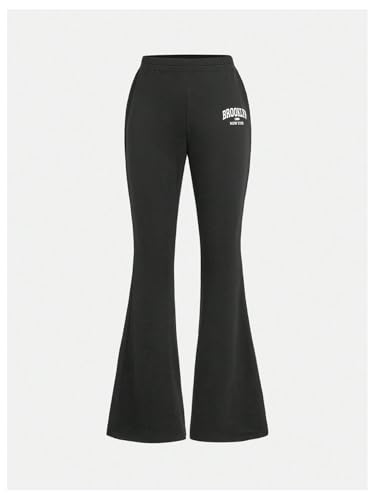 Floerns Calça de moletom feminina com 2 peças com estampa de sino e cintura elástica, Preto e cinza,