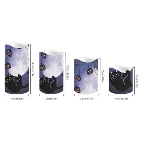 Image of Black Cat Electric Flameless Candles with Remote Control | Halloween Flameless Candle Set with Timer, Battery Operated Fake Candles for Living Room Table Centerpieces