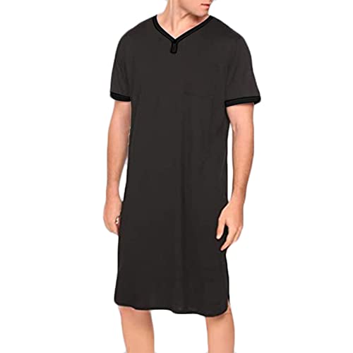 Men's Nightshirt Nightwear Comfy Big&Tall Short Sleeve V-Neck Long Gown Soft Casual Sleep Shirt Blouse Tops #TOP10