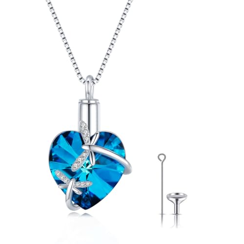 Silwan Dragonfly Heart Necklace S925 Sterling Silver Dragonfly Heart Pendant Necklace Crystal Jewelry Gifts for Women Ladies Her